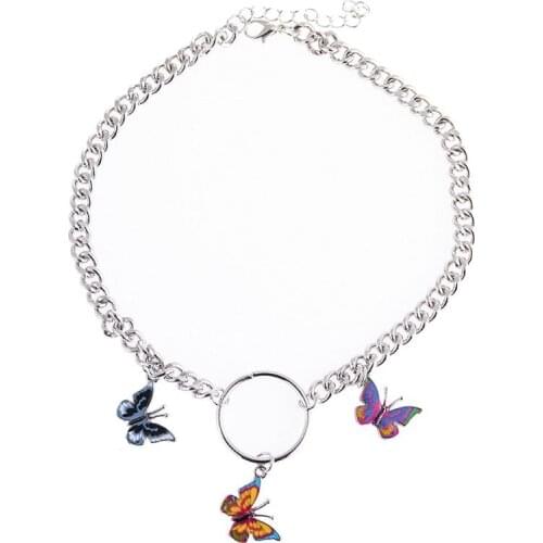 667E Colorful Butterfly Choker Necklace Circle Heavy Cuban Chunky Chain Jewelry