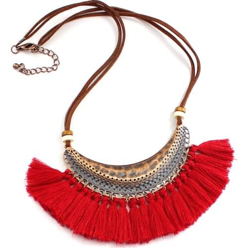 8 Color Brown Leather Chain BOHO Tassel Tassel Pendant Necklace Women Jewelry Summer Beach Tassel Necklace Wholesale
