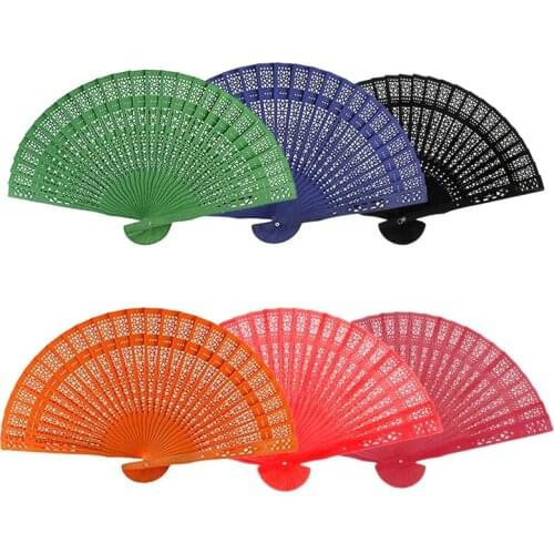 8 Inch Chinese Japanese Folding Fan Original Wooden Hand Flower Bamboo Pocket Fan For Home Decor Party Decoration