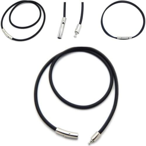 Black Leather Chain Necklace Long Handmade Braid Rope Cord String Making Bayonet Clasps Jewelry for Women Men Neck Pendant