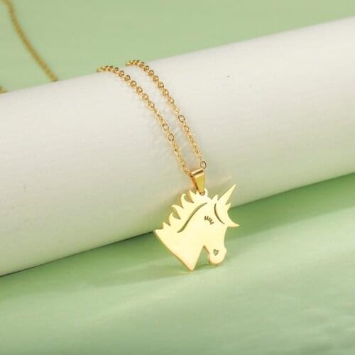 Cazador Gold Color Animal Cute Unicorn Pendant Necklace Girls Women Birthday Gifts Stainless Steel Chain Necklaces Wholesale