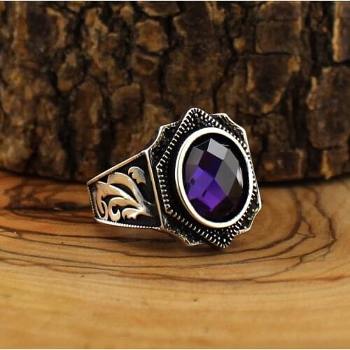 925 Sterling Silver Ring for Men Purple Natural Zircon Stone Onyx Aqeq Jewelry fashion vintage Gift Women Made in Turkey