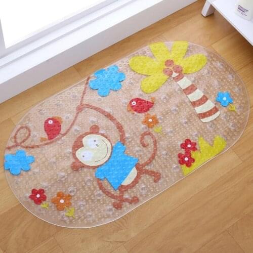 Child Cartoon Bathroom Non-Slip Mat Restroom Toilet PVC Not Fade Childrens Bath Mat With Suction Cup Non-Slip Foot Mat Cup