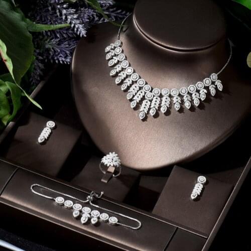 HIBRIDE Newly Designed 4 PCS Full Zirconia Adjustable Necklace Jewellery Set For Women Bride Jewelry Dubai Nigeria Wedding N-803