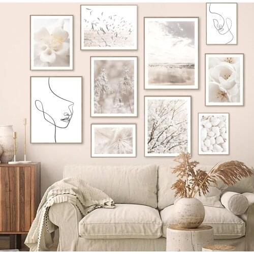 Beige Flower Reed Dandelion Shell Beach Wall Art Canvas Painting Nordic Posters And Prints Wall Pictures For Living Room Decor