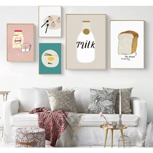 Canvas Painting Modern Nordic Bread Milk Dining Room Prints Kitchen Food Pictures Wall Art Kids Posters Living Room Decoration