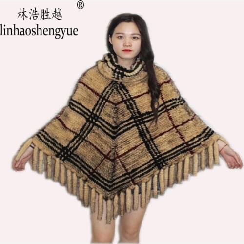Linhaoshengyue 2020 Hot Fashion Women Mink Weave Fur Shawl
