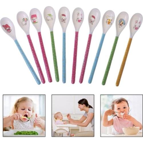 Baby Spoon Long Handle Feeding Newborn Infant Cartoon Food Grade Dishes Cutlery Spoons Safe Non Toxic Accessories
