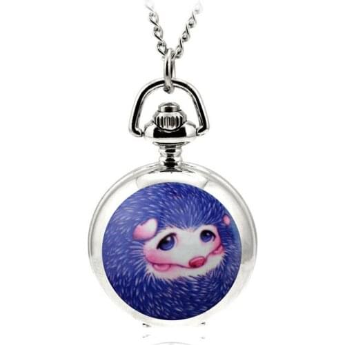 Cartoon Hedgehog Fashion Ceative Silver Quartz Pocket Fob Watch Necklace Pendant Relogio De Bolso Enamel Women Pendant Watch