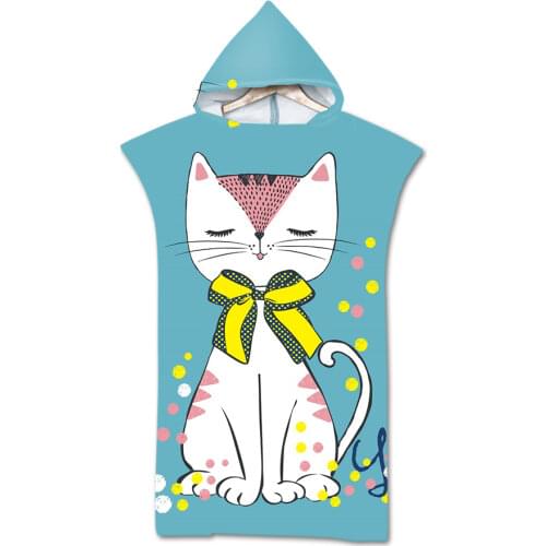 Fashion Cartoon Cat Pattern Quick-drying Changing Robe Beach Surfing Poncho Towel Hooded Bath Towel Adult Cloak Bathrobe