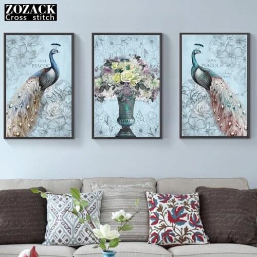 European Peacock Rose flowers DMC 11CT 9CT DIY Counted Cross Stitch printed Cross-Stitch Kit Handmade Embroidery for Needlework