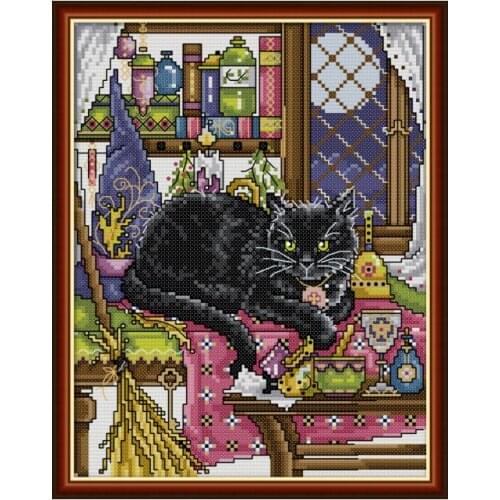 Black Cat cross stitch kit aida 14ct 11ct count print canvas cross stitches needlework embroidery DIY handmade