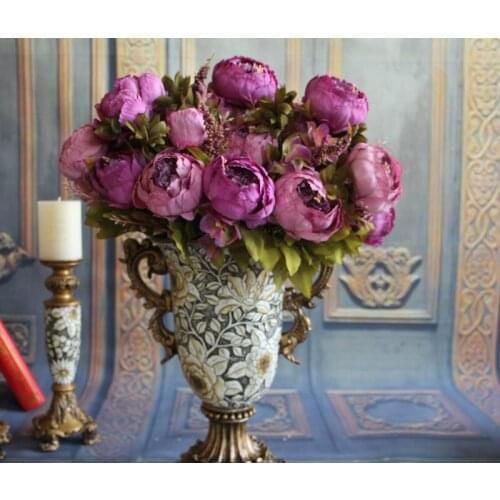 2017 new European Silk Flowers 1pcs Bouquet Artificial Fall Vivid Peony Fake Leaf Wedding Home Party Decoration