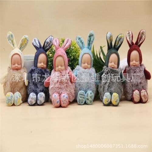 2019 NEW Cute Sleeping Baby Doll KeyChains For Women Bag Toy Key Ring Fluffy Pom pom Faux Fur Plush Keychains