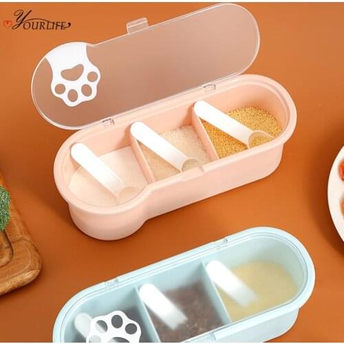 OYOURLIFE Cute Cartoon Kitchen Spices Storage Box With Spoon Salt And Pepper Set Classification Spice Container Kitchen Gadgets