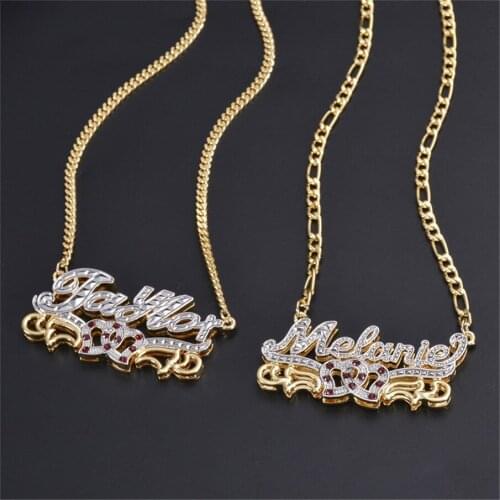 Multiple Chains Inlaid Water Drill Necklace Double Gold Plated Nameplate 3D Necklace Birthstone Necklace