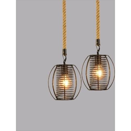 Nordic style restaurant simple personality creative living room lamp American bar wrought iron rope lamp