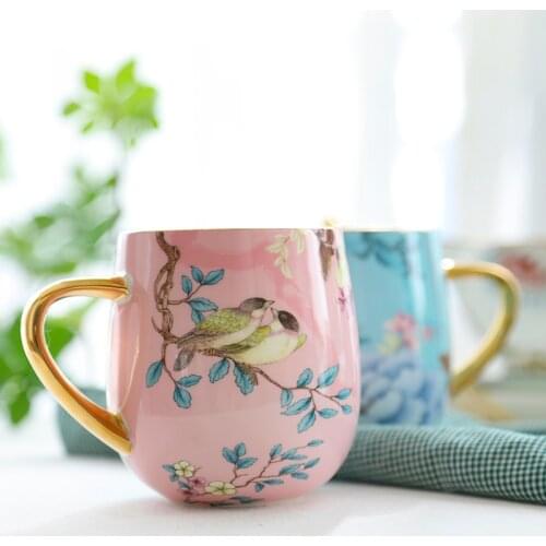 Luxury Bone China Mug Pink Blue Ceramic Coffee Water Cup Milk Drinking Tazas Tea Party Home Drinkware Gift