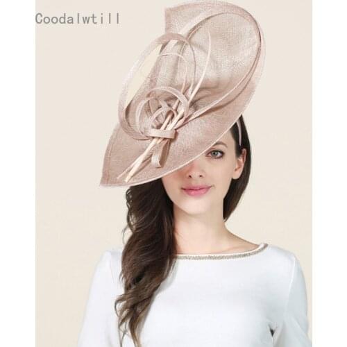 Big Fascinators For Weddings Sinamay Pillbox Hat White Women Elegant Feather Derby Fedoras Black Ladies Church Hats Vintage