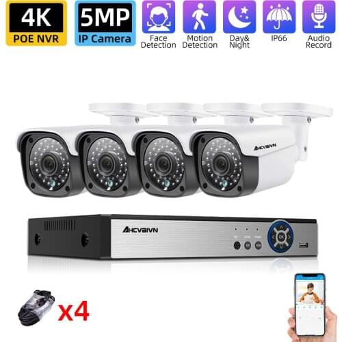 4K H.265 4CH POE NVR Kit 5MP Outdoor Waterproof IP CCTV Video Security Surveillance System Infrared Night Vision CCTV Set xmeye