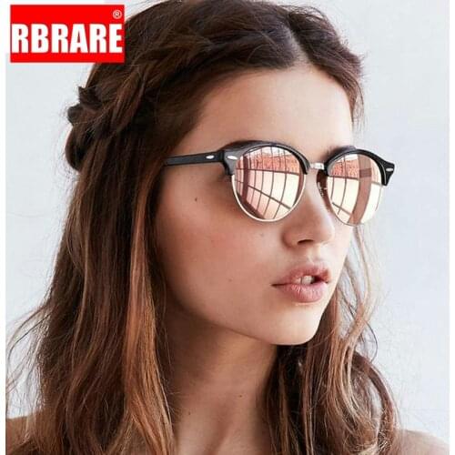 RBRARE Alloy Retro Sunglasses Women 2021 Cool Round Sun Glasses Fashion Driving Eyewear Lady Luxury Brand Goggles Black Pink