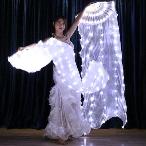 Dancer New Belly Dance LED Light Fan Colorful Silk Fan Light Dance Props White Light Women Unitards Clothing