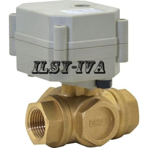 Brass electric ball valve three way,DN15 AC/DC9~24V Motorized ball valve with signal feedback