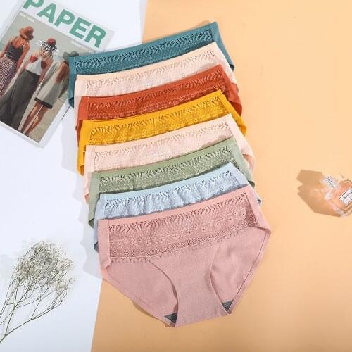 Cotton Womens Underwear Panties Lace Waist Briefs Solid Color Breathable Underpants Seamless Soft Lingerie Girls Fashion Briefs