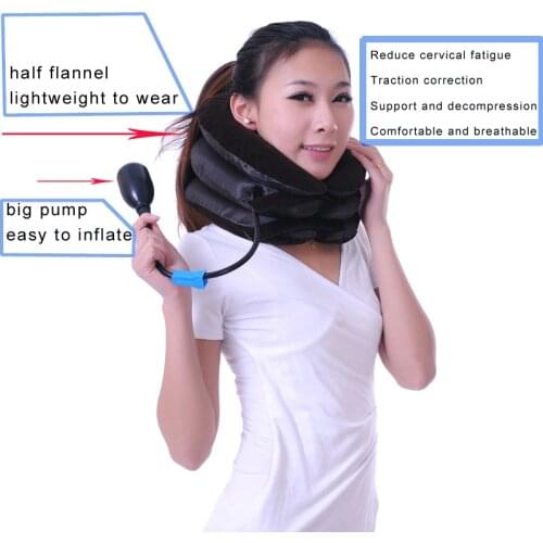 Neck Traction Device Collar Brace Half Flannel Rubber Pump Adjunctive Therapy For Cervical Spondylosis Fatigue And Pain Relief