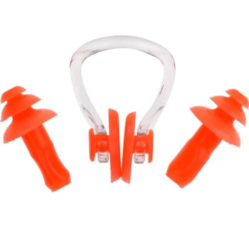 Waterproof Soft Silicone Swimming Earplugs Ear Plugs and Nose Clip Set Sports Swimming Pool Accessories Random Color