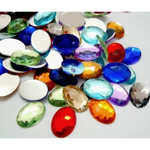 1 Bag Flat Back Oval Mixed Color Faceted Imitation Taiwan Acrylic Rhinestone Cabochons for Jewelry Making DIY Bracelet Necklace