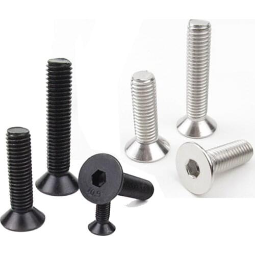 10/50pcs M1.6 M2 M2.5 M3 M4 M5 M6 304 Stainless Steel Black grade 10.9 Hexagon Hex Socket Head Flat Countersunk Allen Bolt Screw