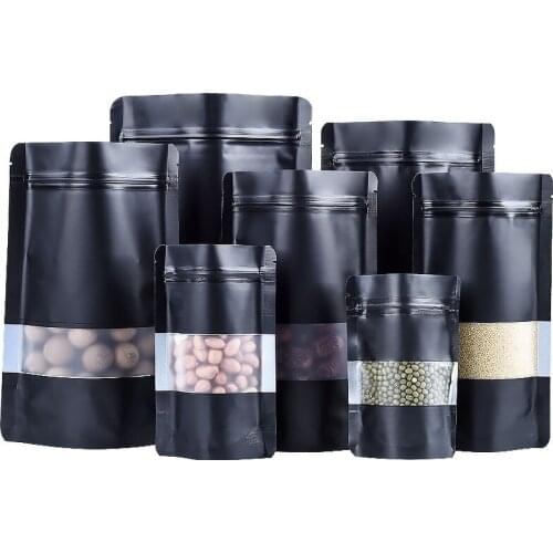 1000pcs Black Stand up aluminium foil Self seal bag with clear window plastic pouch zipper reclosable Food Storage Packaging Bag