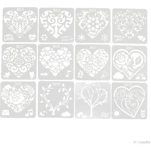 12Pcs Flower Heart Drawing Molds Plastic Girl Stencils DIY Paper Art Craft Card Label Scrapbook Bookmark Educational wholesales