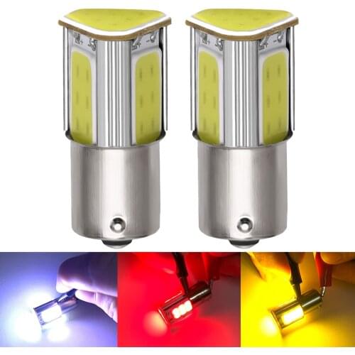 ASLENT 2pcs p21w bay15d ba15s P21/5W 1156 1157 COB 12v auto Brake light White Yellow car led Bulbs rear Turn signal lamp parking