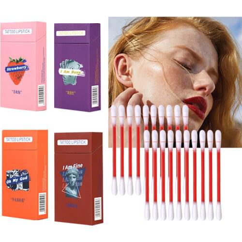 20Pcs/set Cotton Swab Lipsticks Portable Creative Not Easy To Fade Lipsticks Cosmetics Cigarette Case Liquid Lip Gloss Makeup