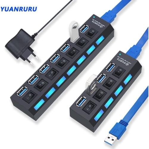 3.0 USB Hub Multi USB Splitter USB Multi Hub USB 3 Hub Use Power Adapter 4/7 Port 2.0 USB Port with Switch Computer Accessories