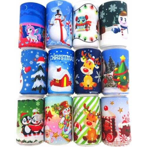 75MM Christmas designs heat transfer printed grosgrain ribbon 100yards/lot welcome custom printed