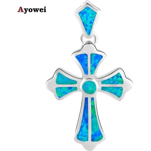 Ayowei Grogeous Cross Shape Lowest Price Hot Sell Blue Fire Opal Silver Stamped Pendant for Women Fashion Jewelry OPS697A