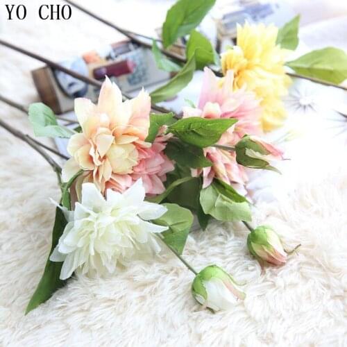 YO CHO Silk flower wedding bouquet roses dahlias Artificial flowers fall vivid fake leaf wedding flower bridal bouquets Home