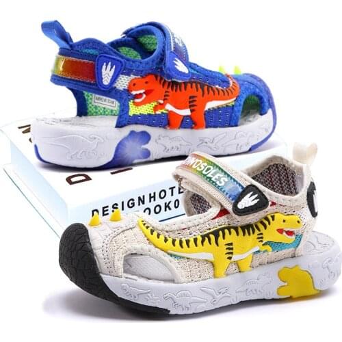 Dinoskulls LED Kids Sandals Sport Beach Boy Summer Shoes Light Up T-Rex Children Sandal 3D Dinosaur Cut-Outs Toddler Shoes
