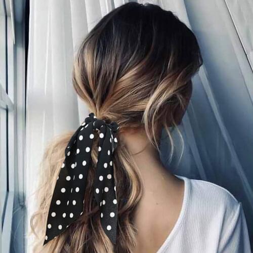 Fasihon Dot Ribbon Hair Scrunchies for Women Elastic Hair Bands Bow Scarf Head Band for Girls Hair Ropes Ties Hair Accessories