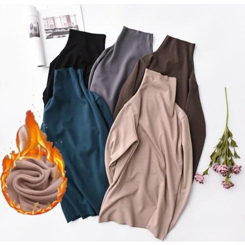 Sanishroly Women Long Sleeve T-Shirts Autumn Winter Warm Thick Velvet T Shirt Tee Female Turtleneck Shirt Tops Plus Size SE664
