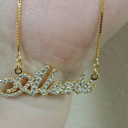 Custom Full Zircon Name Necklace For Women Girls Personalized Crystal Pendant Letters Necklace With Bead Chain Bling Nameplate