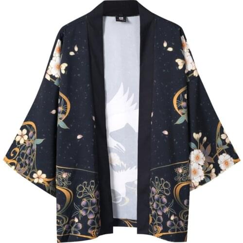 Kimonos Men Woman Crane And Flower Print 2021 Japanese Kimono Cardigan Cosplay Shirt Blouse Japanese Yukata Summer Beach Coats