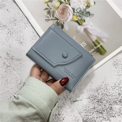 Short Wallet Women Simple Fashion Buckle Card Bag Solid Color Zipper Coin Purse