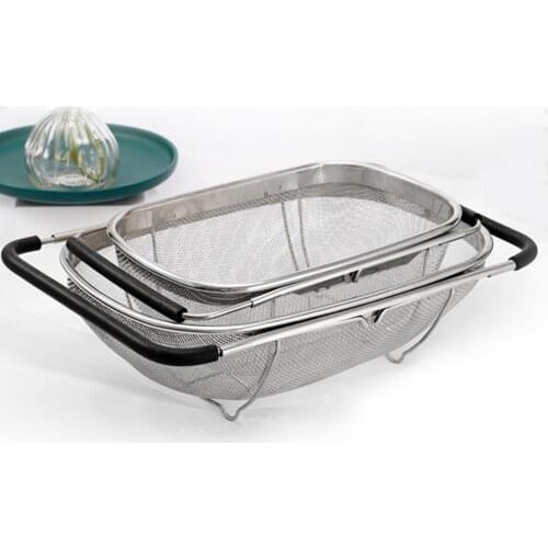 Drain Basket Stainless Steel Oval Fruit Sink Mesh Presentation Basket Strainer Food Basket Kitchen Tool Cooking Basket