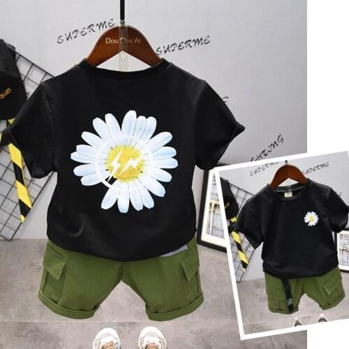 Summer Toddler Boys Sets Casual Flower Short Sleeve T-shirt Denim Shorts 2pcs Kids Clothing 2 3 4 5 6 Years Child Suits 2020 New