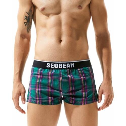 2pc/lot seobean Mens shorts casual gingham shorts cotton fashion home shorts 2 colors