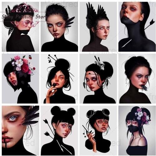 Diamond Painting Fashion Cool Girl in Black Clothes Portrait Cross Stitch Kit DIY Gift Full Diamond Embroidery Mosaic Home Decor